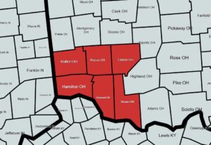 Counties serviced in the Greater Cincinnati area.