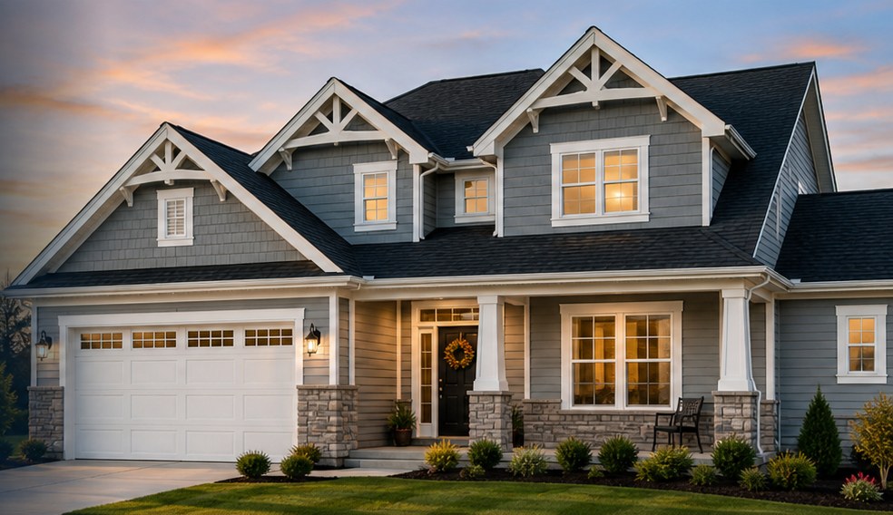 Two-story Ohio home at dusk